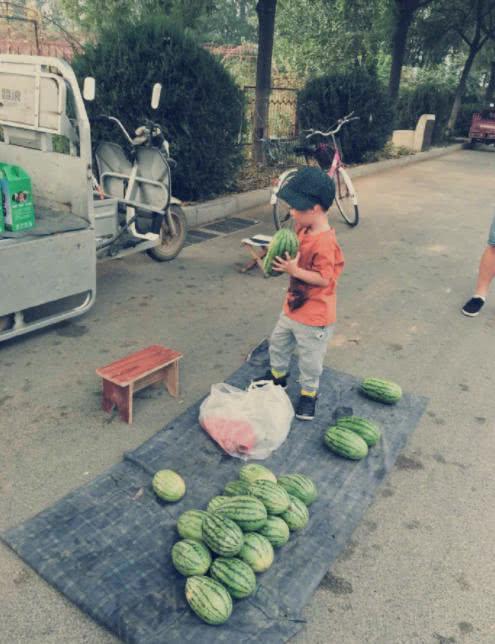 儿子回老家吃瓜,体验乡村生活乐趣